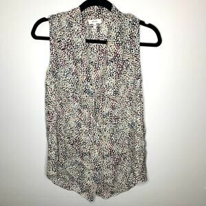 REISS Aubrey Printed Sleeveless Top in White 100% Silk Size 4